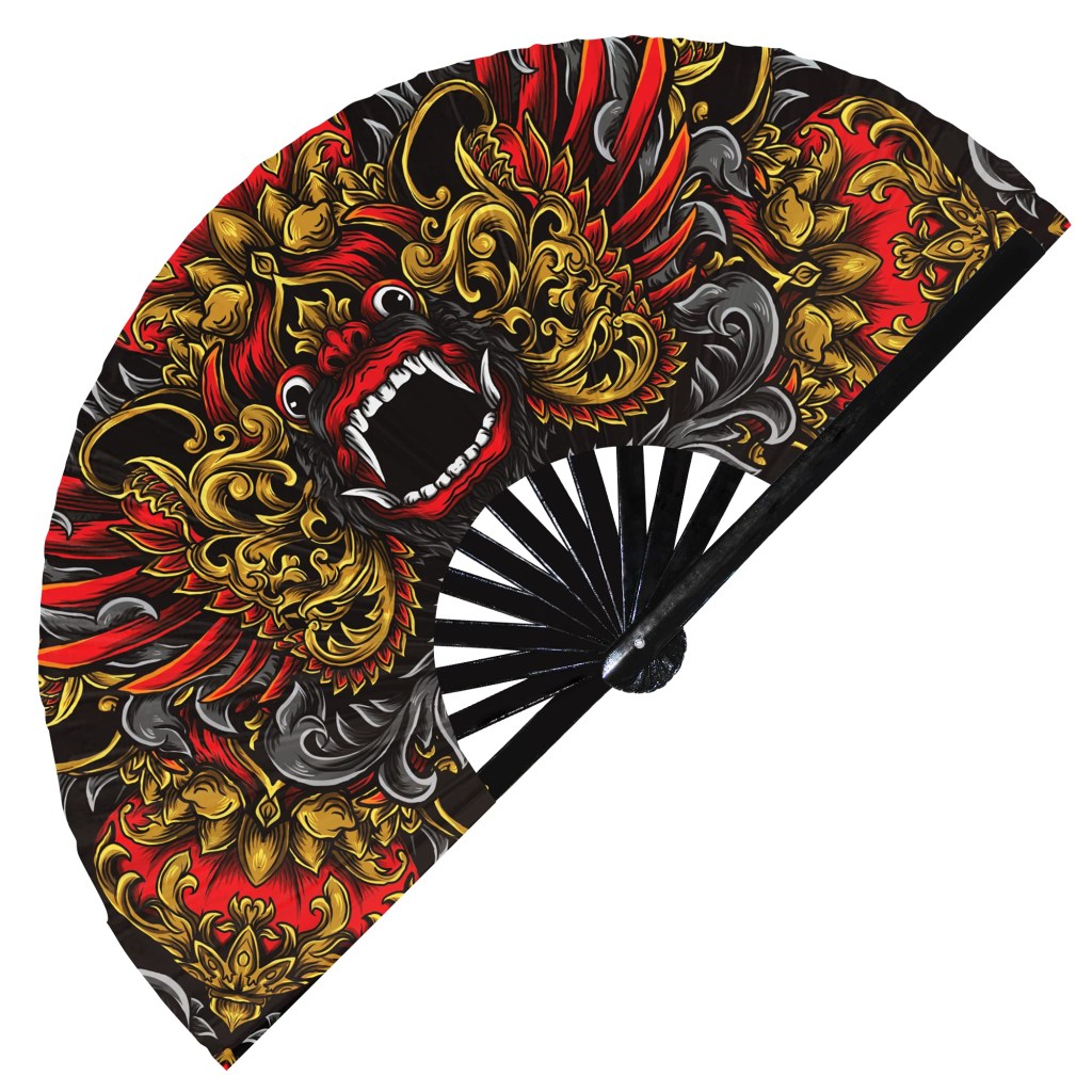 Balinese Barong Mask UV Glow Hand Fan Ornament Artwork Decor Bali